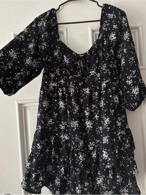 Inspired Hearts Black and White Floral Tie-Front Mini Dress
